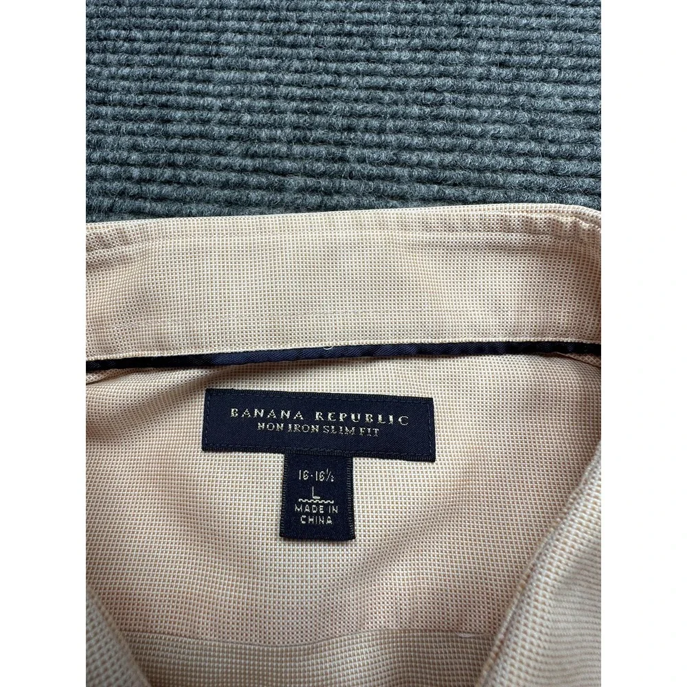 Banana Republic Dress Shirt Mens 16.5 Pink Non Iron Slim Fit Long Sleeve Check‎